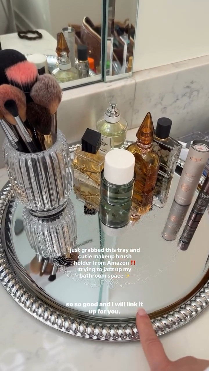 just grabbed this tray and cutie makeup brush holder from Amazon ‼️ trying to jazz up my bathroom space ✨

#LTKHome #LTKdayinmylife #LTKselfcare