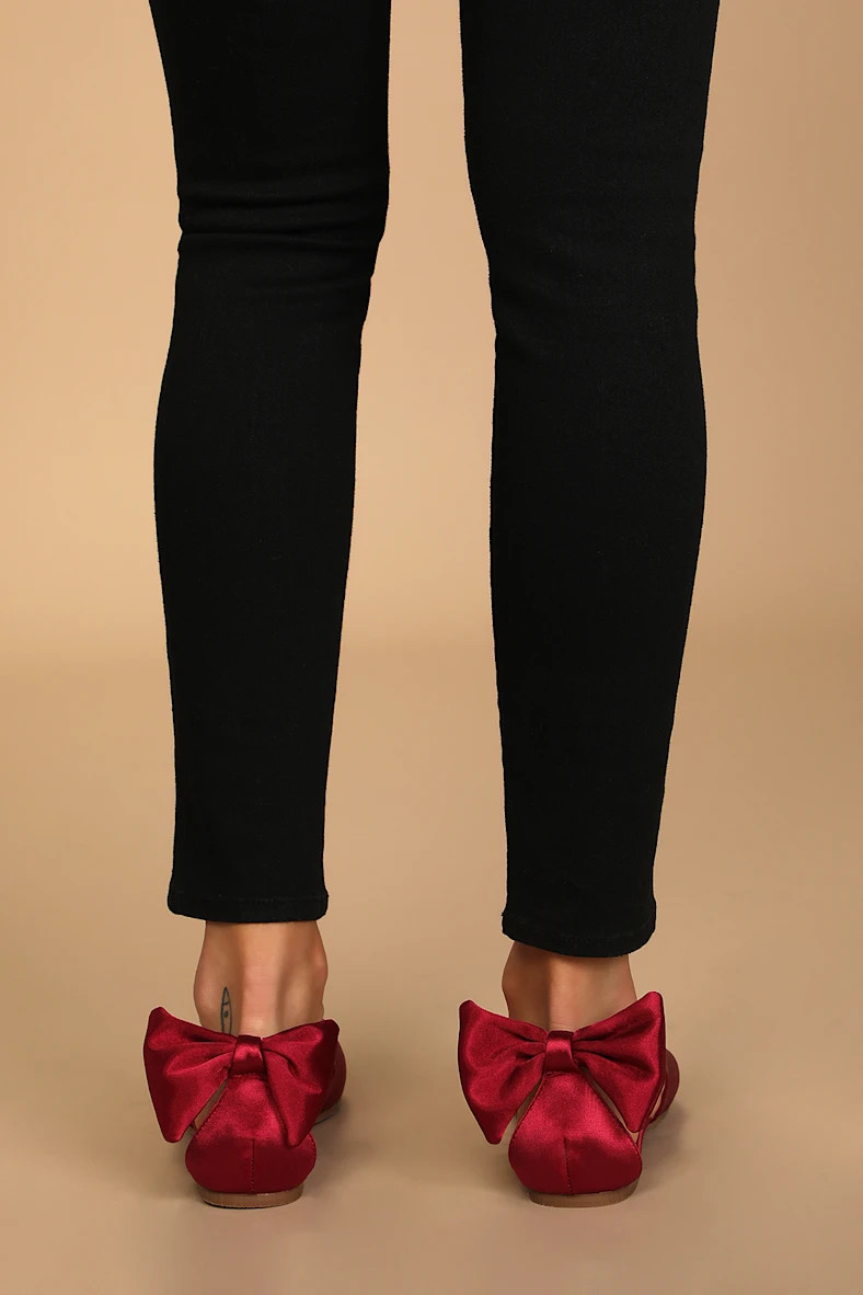 Velma Wine Satin Square Toe Bow-Back Flats | Lulus (US)