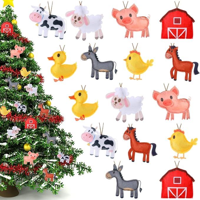 Amazon.com: 16 Pcs Farmhouse Christmas Ornaments Farm Animal Decorations Set Hanging Felt Animals... | Amazon (US)