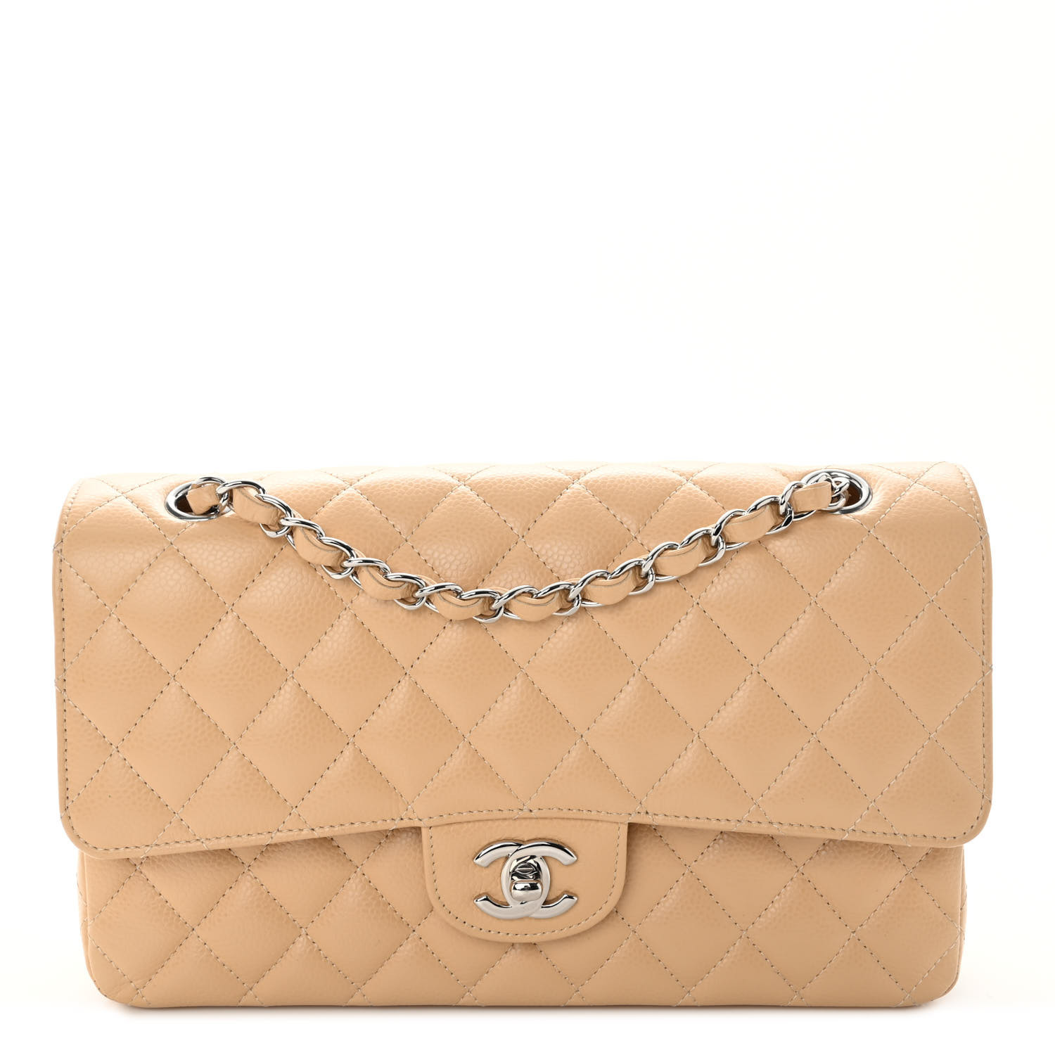 Caviar Quilted Medium Double Flap Beige | FASHIONPHILE (US)