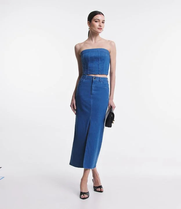 Saia Midi em Jeans com Bolsos e Fernda Central Azul - Lojas Renner | Renner (BR)