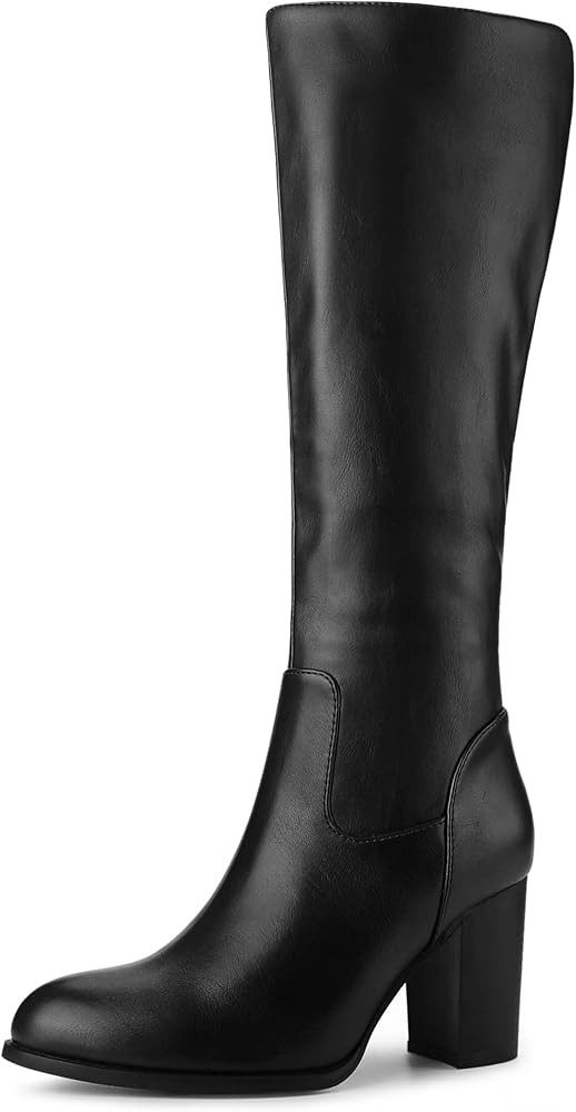 Allegra K Women's Round Toe Block Heeled Knee High Boots | Amazon (US)