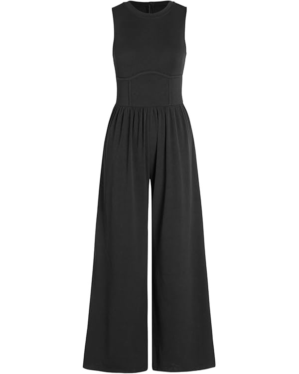 CIDER Jumpsuit for Women Sleeveless Wide Leg Overalls Casual Solid Crew Neck One Piece Outfits wi... | Amazon (US)