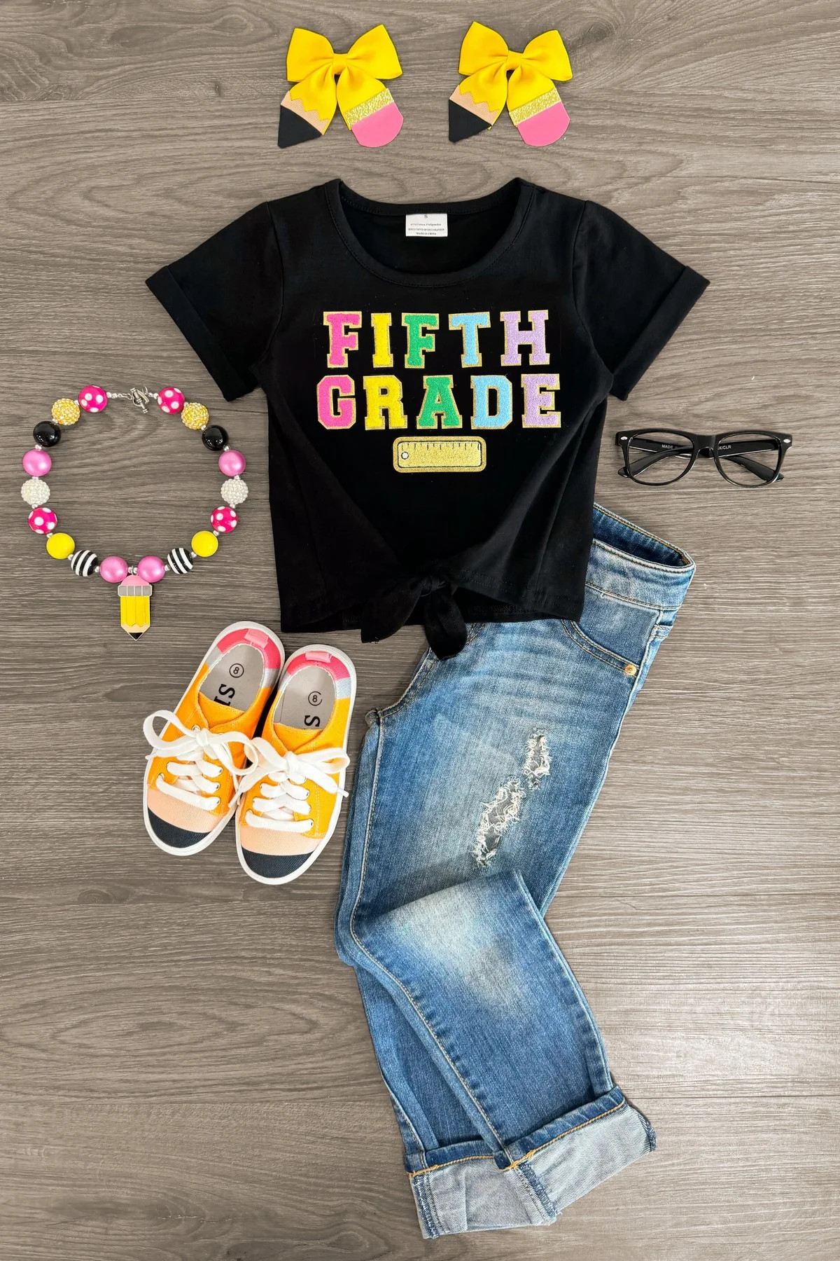 "Pre-K - Sixth Grade" Rainbow Chenille Patch Top | Sparkle In Pink