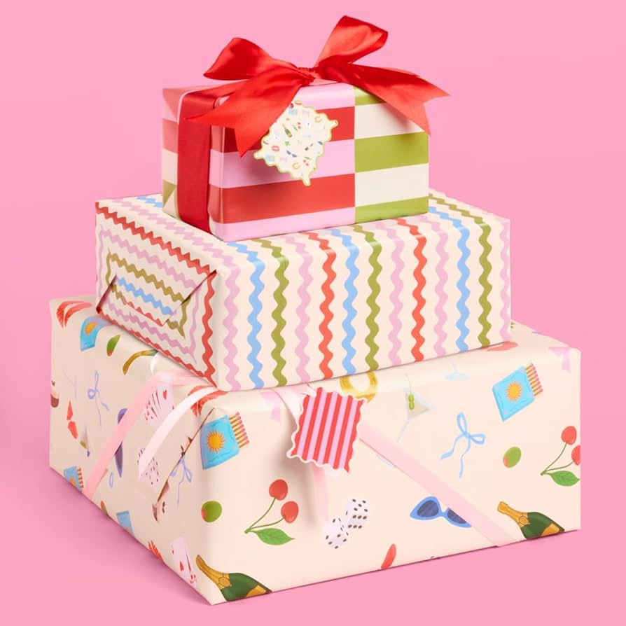 xo, Fetti Girlhood Trendy Wrapping Paper + Tag Set - 12 Sheets | Birthday Gift Wrap, Decorative C... | Amazon (US)