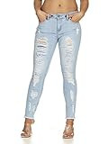 V.I.P. JEANS Women's Hem Skinny Distressed Ripped Juniors Plus, Light Blue Fray, 3 | Amazon (US)