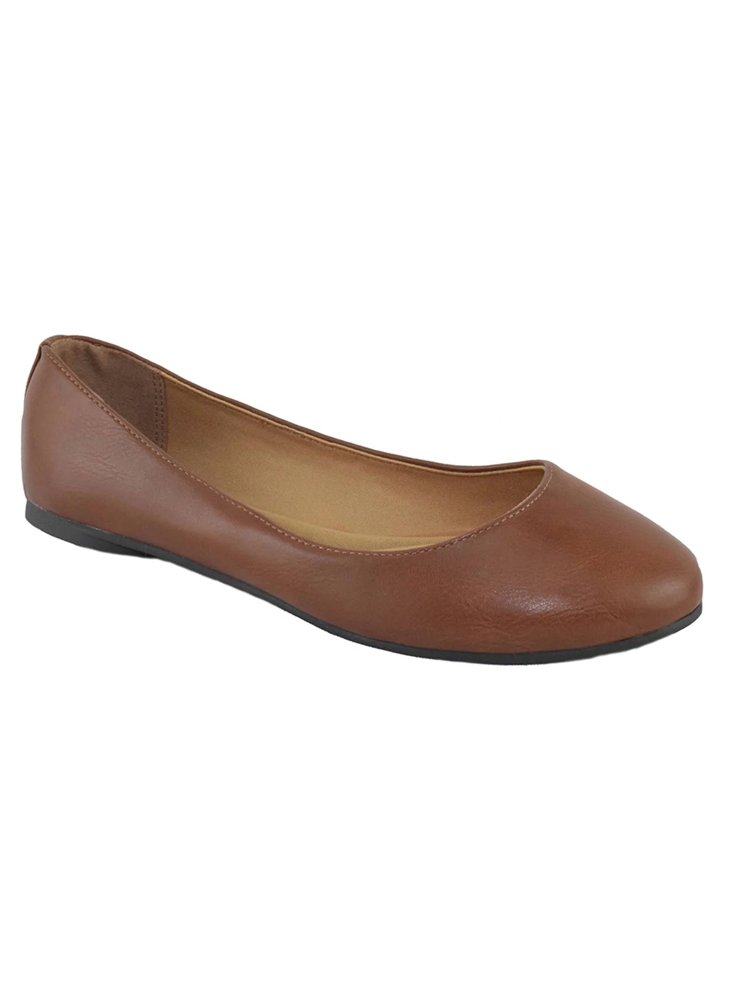 kreme Soda Women Shoes Ballet Flat Comfortable Gel Insole Round Toe Brown Tan PU | Walmart (US)