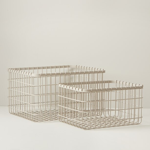 SET OF 2 RECTANGULAR WIRE STORAGE BASKETS, TAN | Indigo (CA)