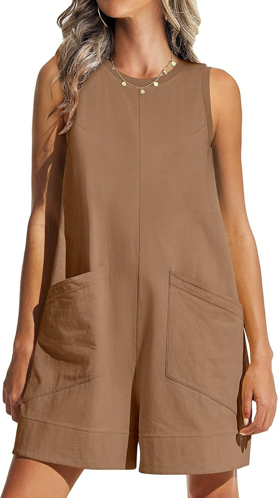 ANRABESS Womens Romper Casual Loose Sleeveless 2025 Summer One Piece Outfit Crewneck Short Jumpsu... | Amazon (US)