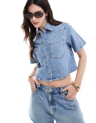 ASOS DESIGN denim crop shirt in light wash | ASOS | ASOS (Global)