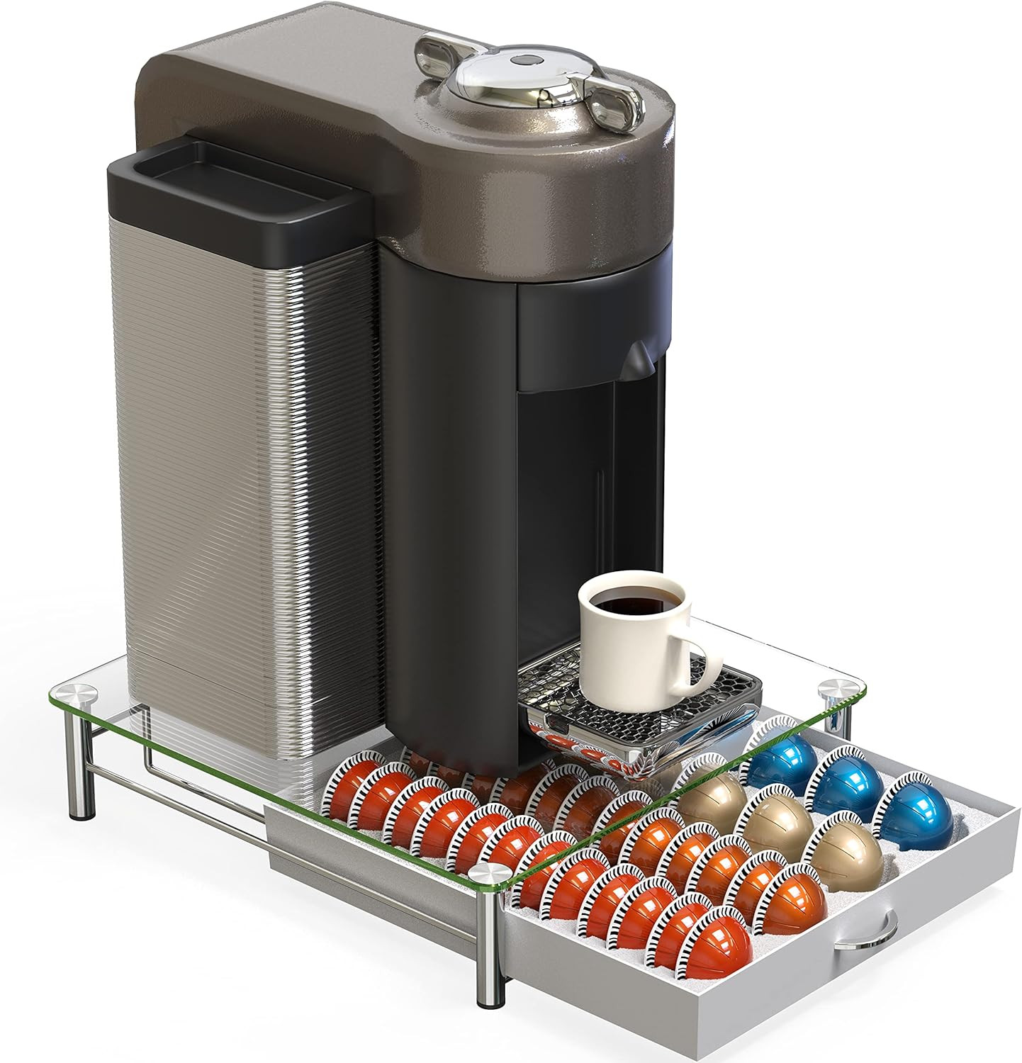 DecoBrothers Crystal Tempered Glass Vertuo Pod Holder Drawer, 24 Large or 48 Small Nespresso Caps... | Amazon (US)