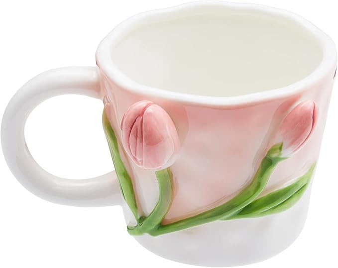 3D Flower Coffee Mug Pink Tulip Ceramic Cup,12 oz Cute Handmade Mugs,Christmas Birthday Surprise ... | Amazon (US)