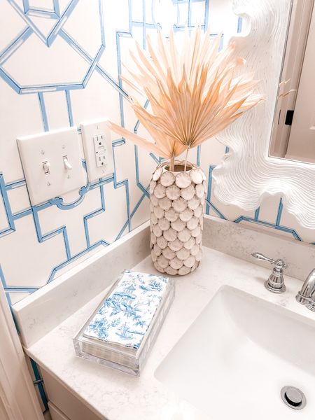 Love our little powder room in the summer! Swapped my greenery for palm leaves & added toile hand towels from Amazon! 

#LTKunder50 #LTKhome #LTKstyletip