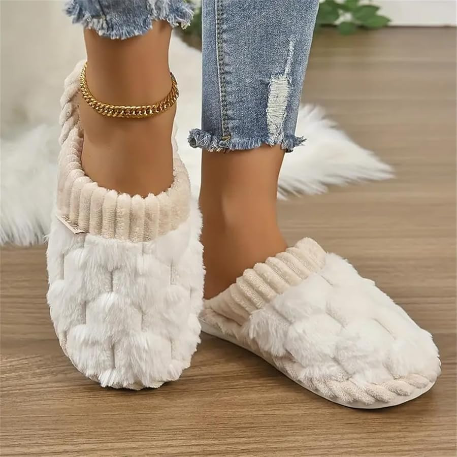 Women's Fuzzy Plush Slippers - Soft, Warm, and Cozy Indoor Slip-Ons with Non-Slip Sole for Home and Lounge Wear | Amazon (US)