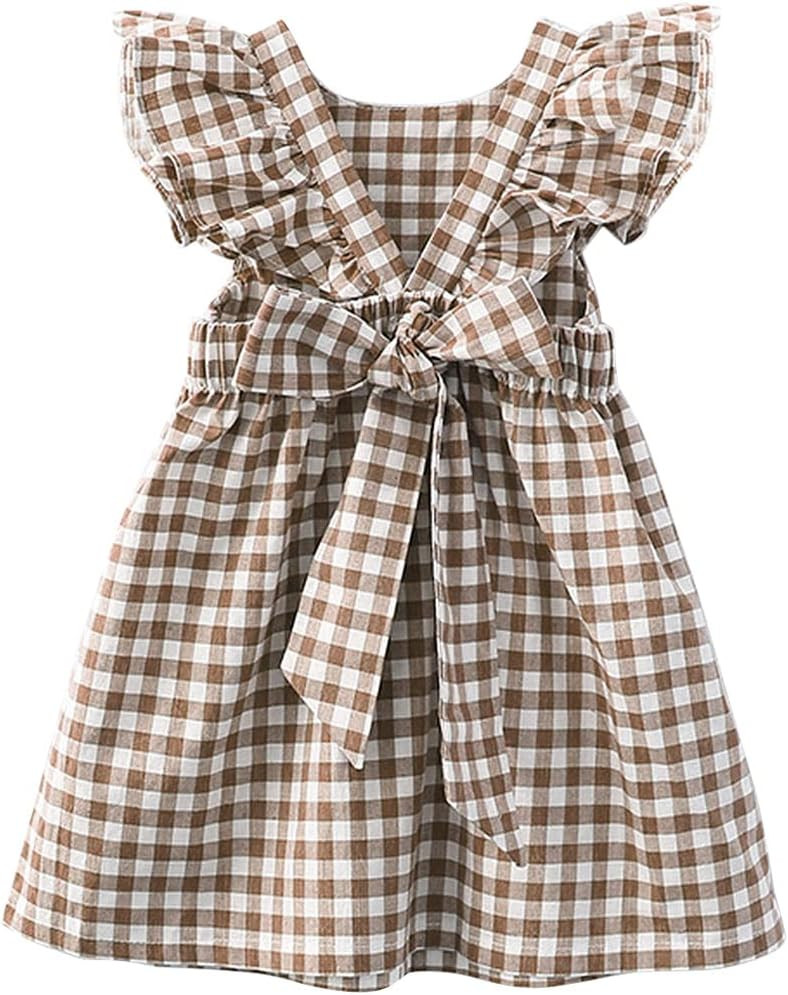AGQT Baby Girls Plaid Dress Flutter Sleeve Gingham Spring Summer Dresses Size 12M-6T | Amazon (CA)