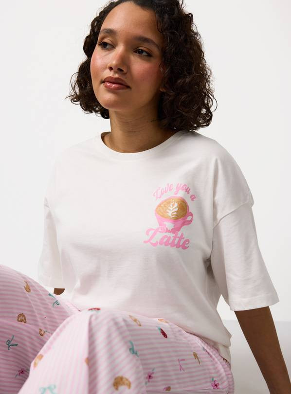 White & Pink Latte Print Jersey Pyjamas 12 | Tu Clothing