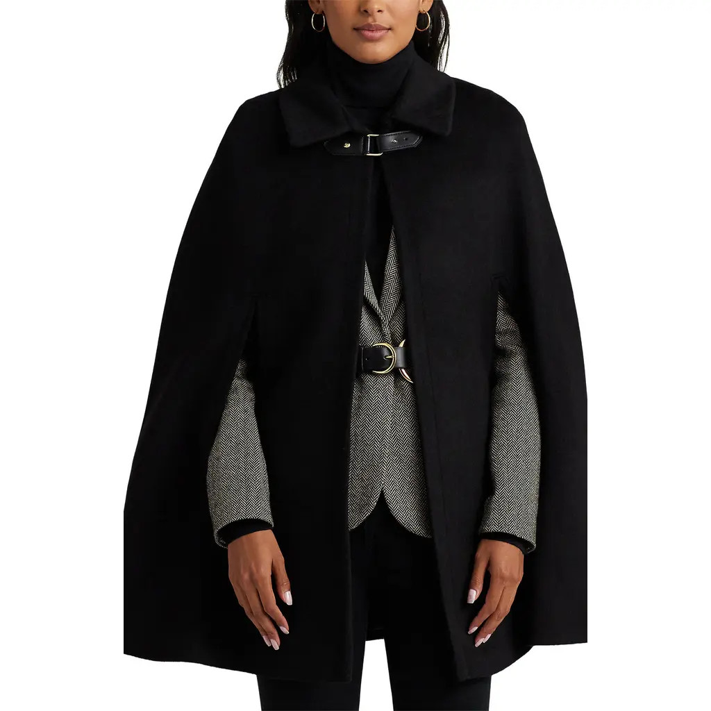 Lauren Ralph Lauren Wool Blend Cape in Black at Nordstrom, Size Medium | Nordstrom