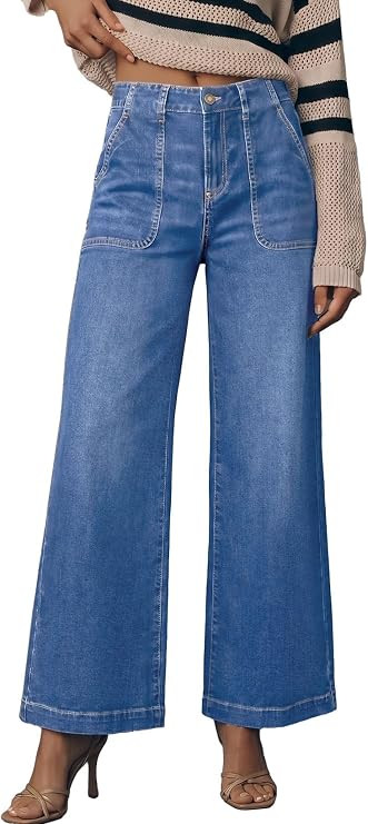 Sidefeel Womens Wide Leg Jeans High Waisted Stretchy Straight Leg Baggy Denim Pants with Pockets | Amazon (US)