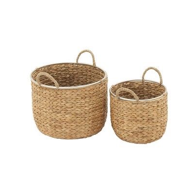 Olivia & May Set of 2 12"x16" Coastal Round Seagrass Baskets with Handles | Target