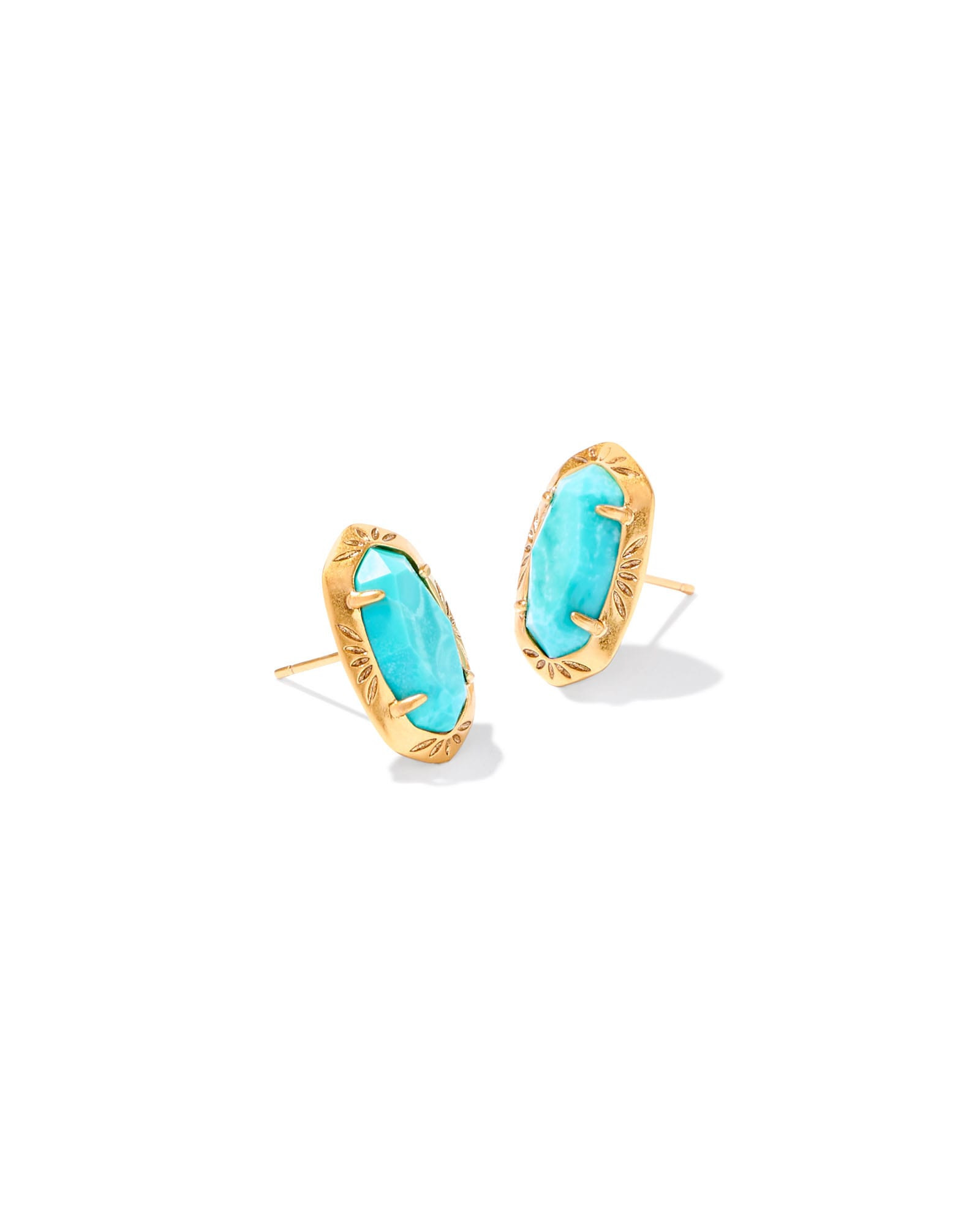 Kendra Scott Ellie Vintage Gold Etch Frame Stud Earrings in Variegated Turquoise Magnesite | Variegated Magnesite/Metal | Kendra Scott