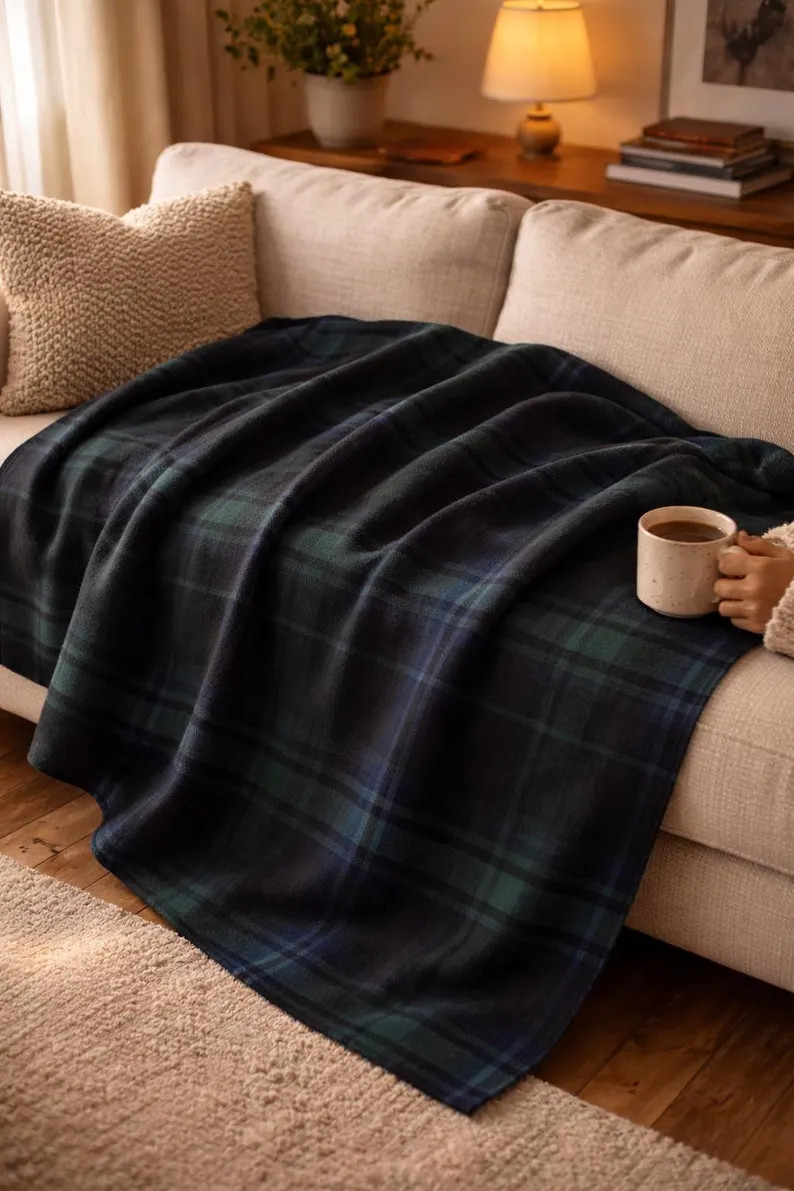 Black Watch Velveteen Plush Blanket | Cozy Cabin Throw for Winter Home Decor | Etsy (Global)