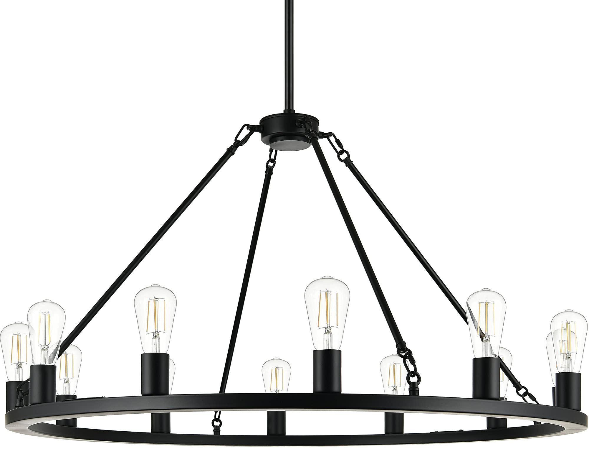 Linea di Liara Sonoro Black Chandelier Dining Room Light Fixture Large Wagon Wheel Chandelier Rustic Round Industrial Modern Farmhouse Chandeliers for Dining Room Entryway Foyer, 13 Bulbs Included | Amazon (US)