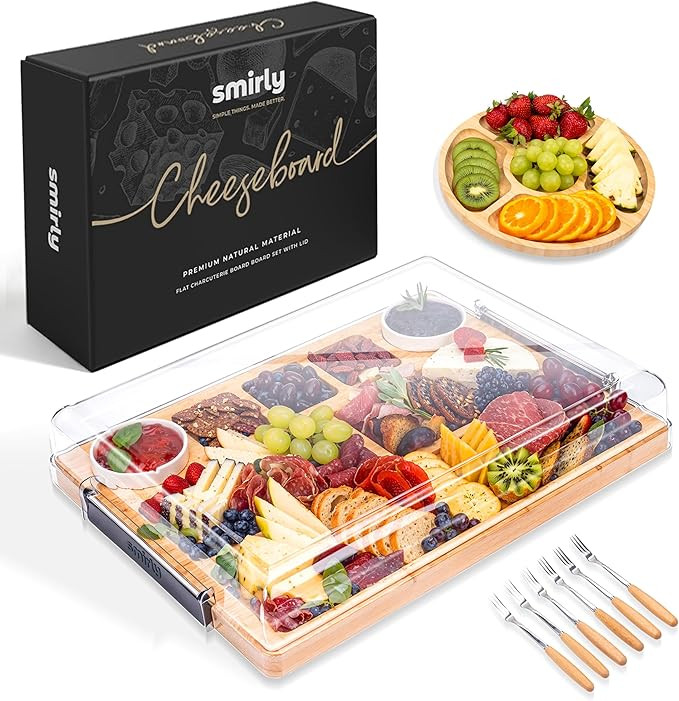Smirly Charcuterie Boards with Lid Large Travel Cheese Charcuterie Boards with Lid, Portable Bamb... | Amazon (US)