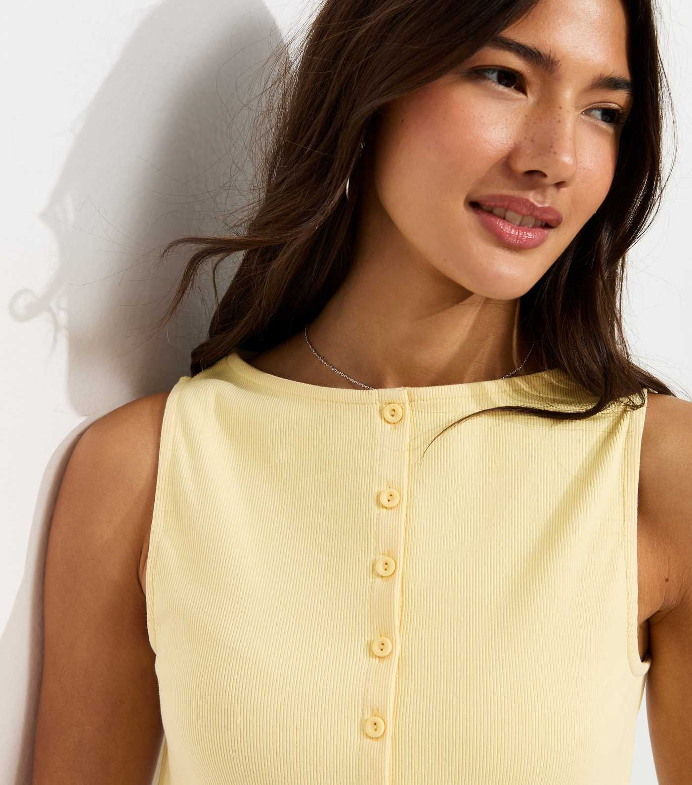 Light Yellow Cotton Rich Button Through Tank Top | New Look | New Look (UK)