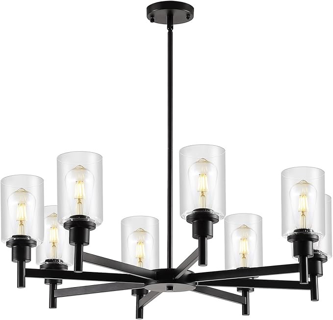 9MMML Farmhouse 8-Light Glass Chandelier, Modern Black Chandelier for Kitchen Dining Room Light F... | Amazon (US)