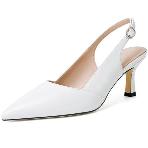 Mostrin White Kitten Slingback Heels for Women Pointed Closed Toe Heels Women's Pumps Wedding Party Dress Pumps Shoes Size 9.5 | Amazon (US)