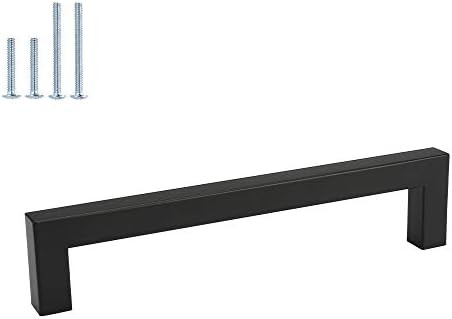 homdiy Black Cabinet Pulls Square Black Drawer Pulls 6-1/4Inch Hole Centers - 5 Pack Matte Black ... | Amazon (US)