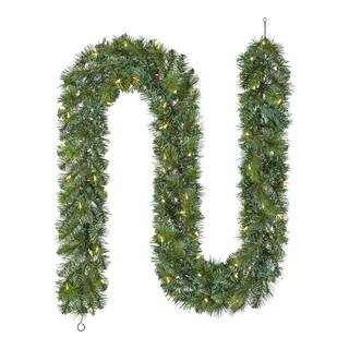 9 ft. Pre-Lit LED Wesley Pine Artificial Christmas Garland | The Home Depot