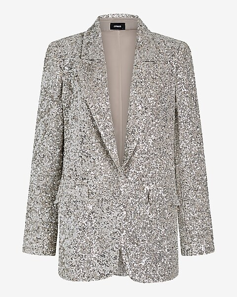 Sequin One Button Boyfriend Blazer | Express