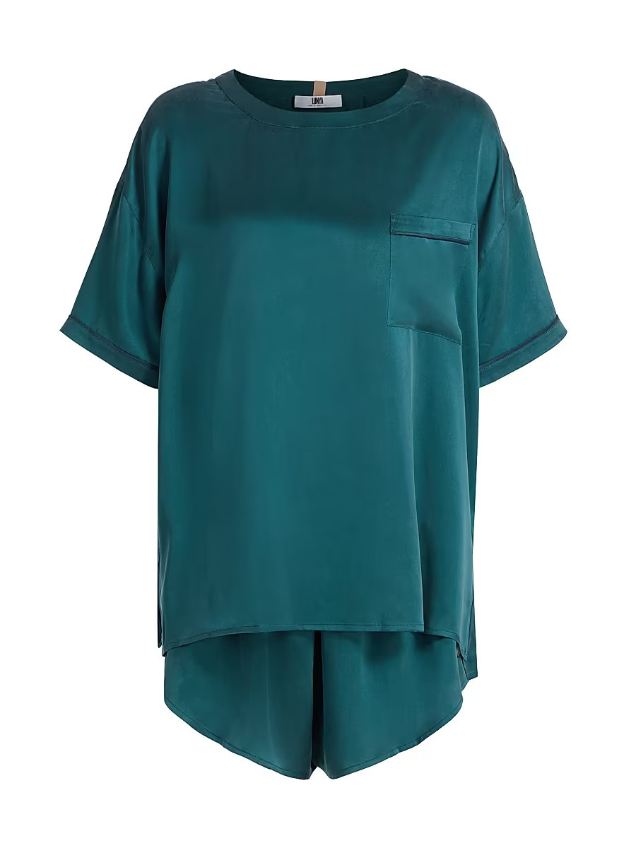 Women's Washable Silk Short Pajamas - Piquant Teal - Size Medium | Saks Fifth Avenue