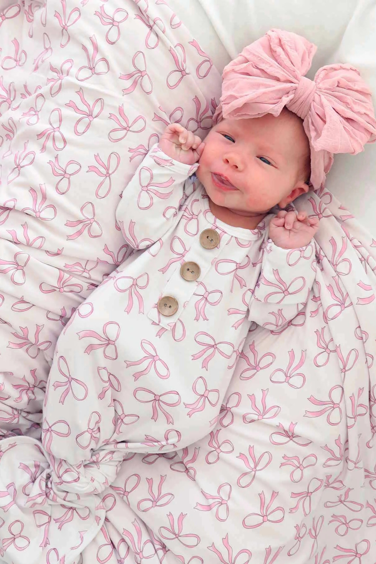 Blushing Bows Newborn Baby Knot Gown & Hat Set | Caden Lane
