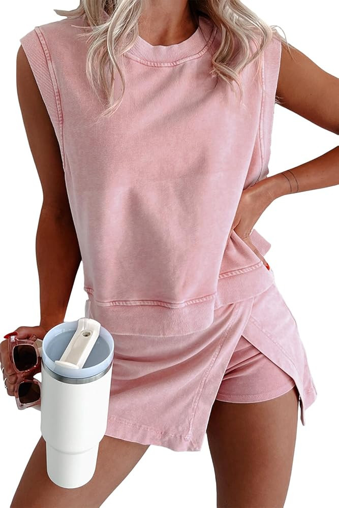 Summer Sets Women 2 Piece Outfits Sleeveless Tank and Elastic Waist Skort Travel Vacation Matchin... | Amazon (US)