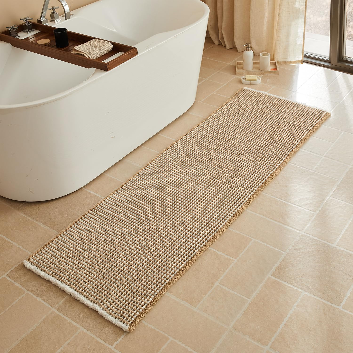 Waffle Runner Bath Mat - Long Bathroom Rugs Non Slip Washable, Ultra Soft Super Absorbent Quick D... | Amazon (US)