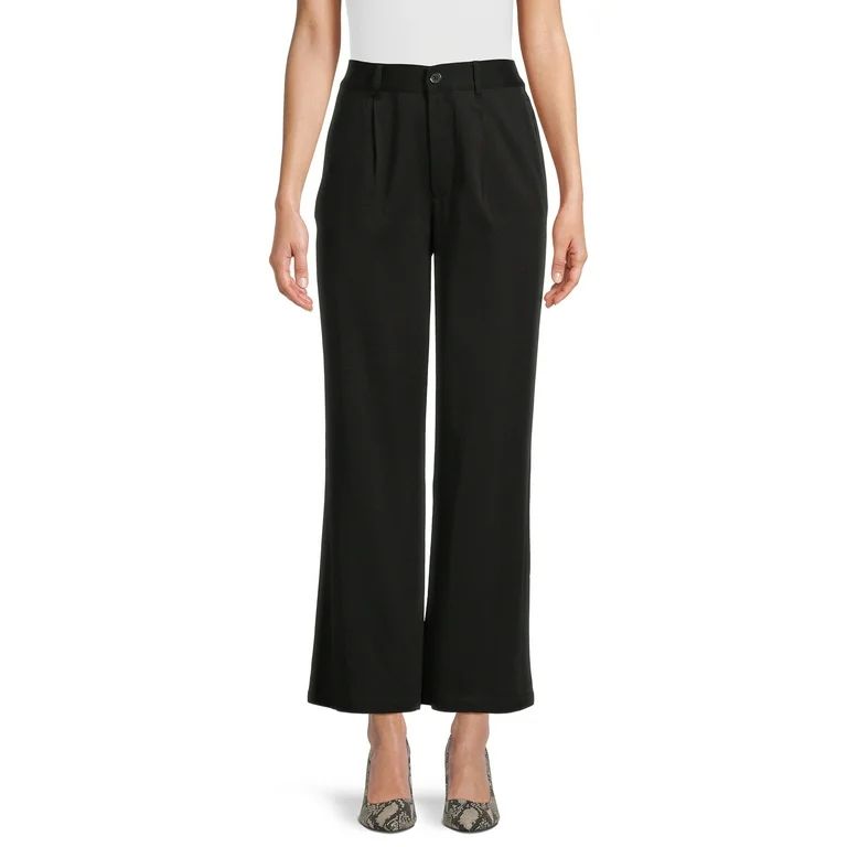 Time and Tru Women's Pleated Wide Leg Pants with Side Slant Pockets, 30" Inseam, Sizes S-3XL | Walmart (US)