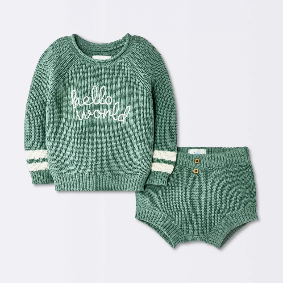Baby Boys' 2pc Hello World Embroidered Sweater Shorts Set - Cloud Island™ Green 18M | Target