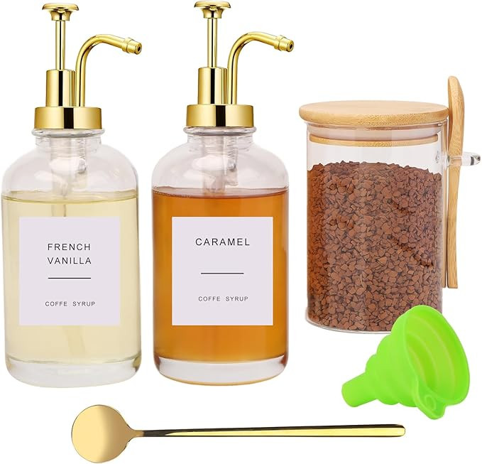 Coffee Bar Accessories, Coffee Syrup Dispenser-2 Pcs16.9 oz, Syrup Pump Dispenser for Coffee Bar,... | Amazon (US)