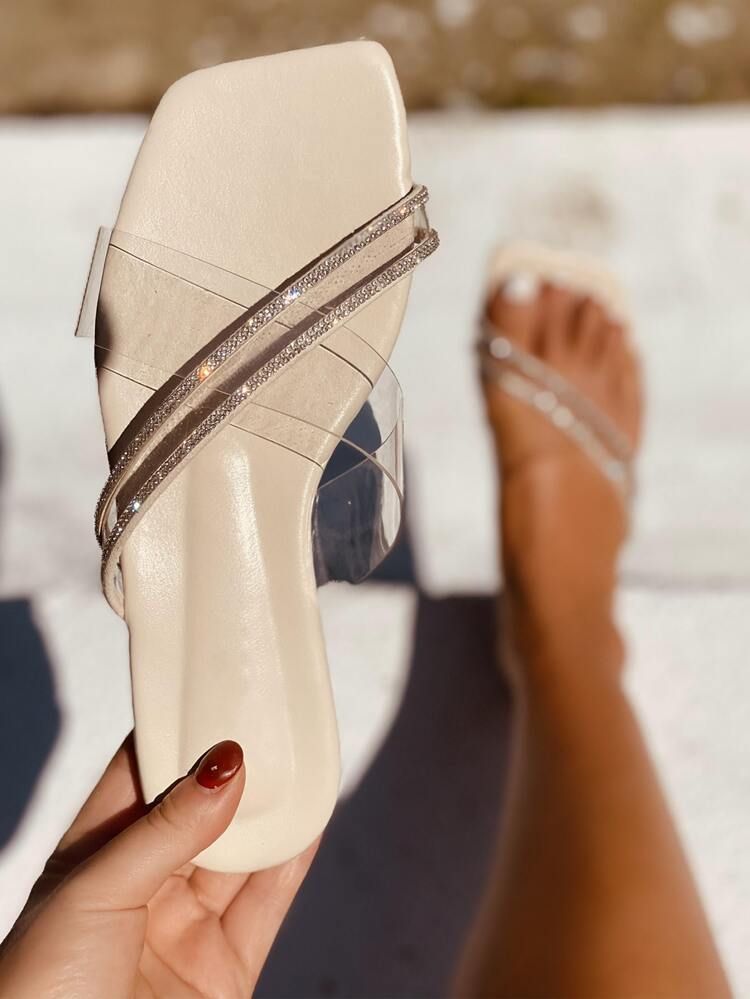 Clear Rhinestone Decor Slide Sandals | SHEIN