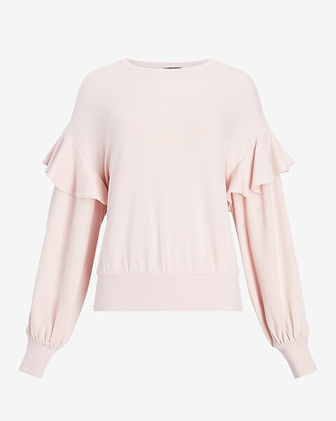 Ruffle Sleeve Crew Neck Sweatshirt | Express