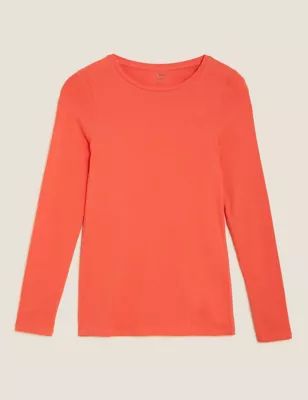 Cotton Rich Crew Neck Long Sleeve Top | Marks & Spencer (UK)