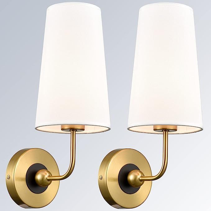 DAYCENT Vintage Gold Wall Sconces Set of Two with Fabric Shade Bathroom Sconce Wall Decor Lamps | Amazon (US)