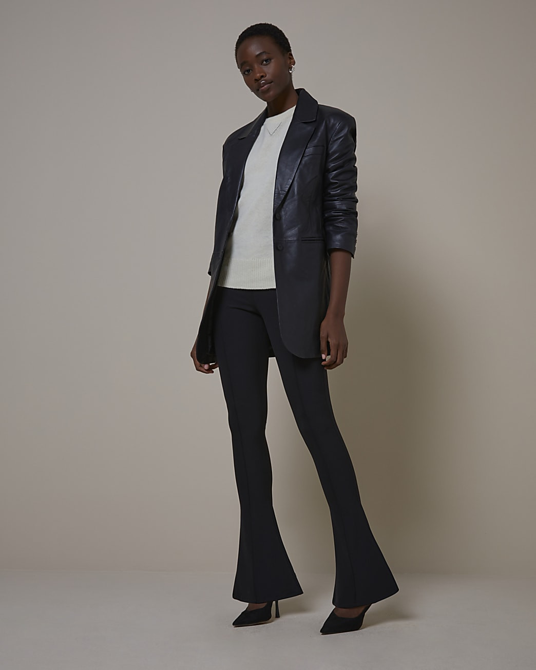 Black RI Studio Leather Oversized Blazer | River Island (UK & IE)