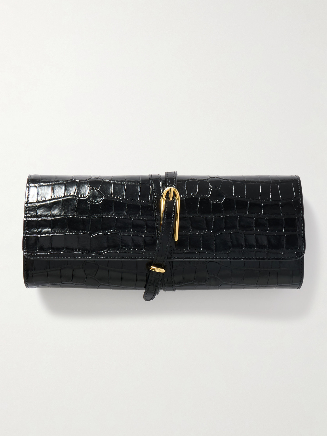 Liffner - Belted Croc-effect Leather Clutch - Black | NET-A-PORTER (US)