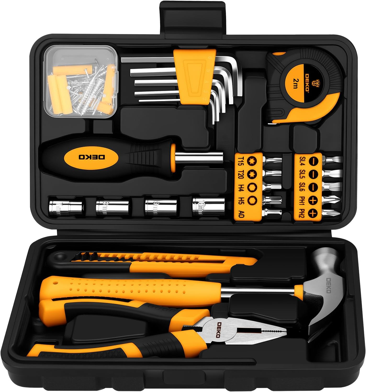 DEKOPRO 94 Piece Tool Set Household DIY Tool Kit for Men with Storage Toolbox, Small Basic Hand Tool Box Set for Home Repair, DIY, Apartment, Office, Orange | Amazon (US)