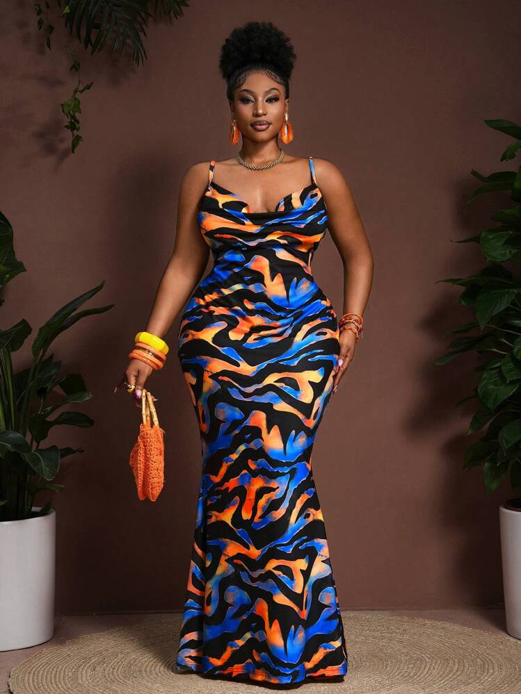 Veslaya Spring & Summer New Women Plus Size Sleeveless Color Printed Animal Pattern Long Maxi Dress, Suitable For Music Festivals, Easter, Western Style, Bohemian, Nashville, Birthdays, Graduation, Student Wear, Casual Outings, Basic Matching, Leisure, Vacation, Cruise, Beach, Sun Bathing, Vacation,Sun Dresses For Women | SHEIN