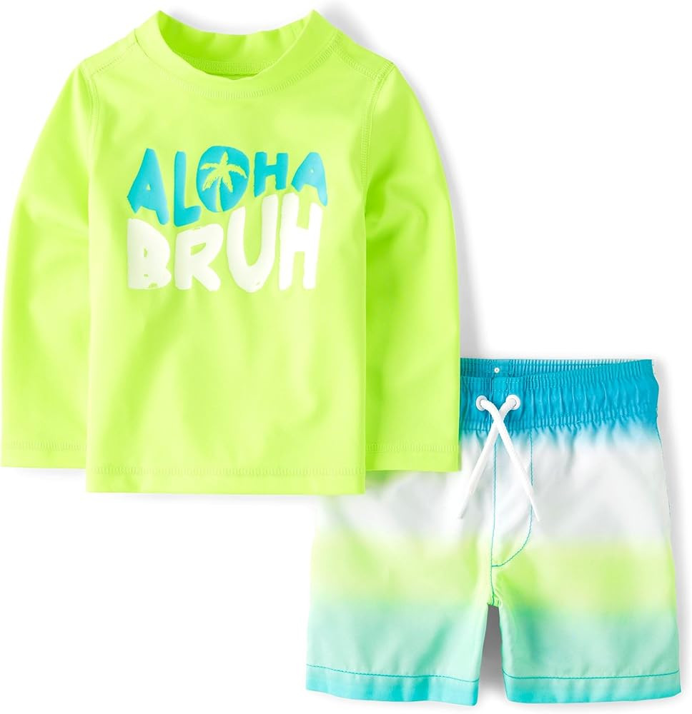 The Children's Place Baby Boys' and Toddler Long Sleeve Rashguard and Swim Trunks, 2 Piece Set | Amazon (US)