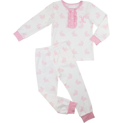 Pink Check Bunny Knit Pajamas - Shipping Late March | Cecil and Lou